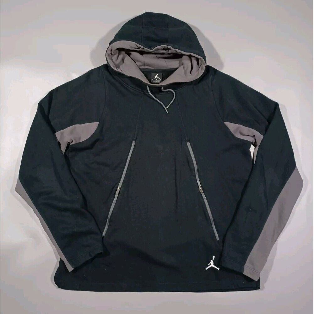Nike Jumpman Hoodie Mens‎ L Black Gray Pullover Double Pocket Jordan